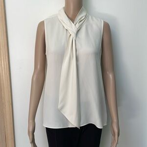 THEORY Shirt Womens Small Cream Draped Tie Shell Top Sleeveless Silk Blouse